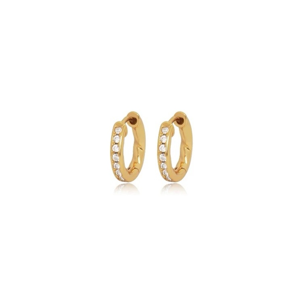 Elegant Gold Hoop Earrings, mini huggie hoops with cubic zirconia, mini hoops